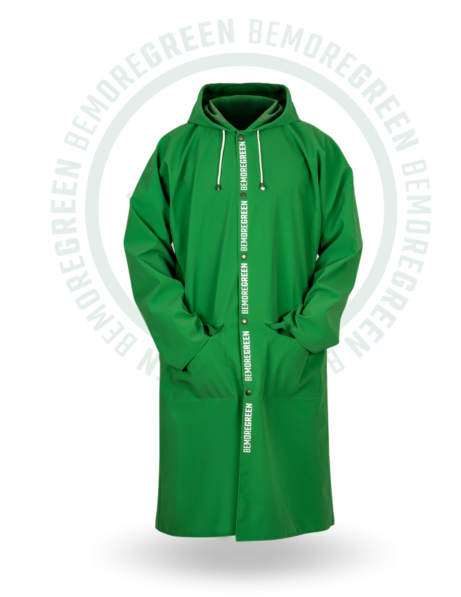 Be More Green - Ein einfacher knielanger Regenmantel aus leichtem, recyceltem und angenehm anzufassendem Plavitex Eco-Material
